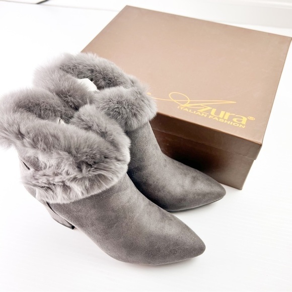 Azura Bootie Womens size 6 Janesa Grey Ankle Boots Faux Fur Micro Suede - Picture 11 of 13